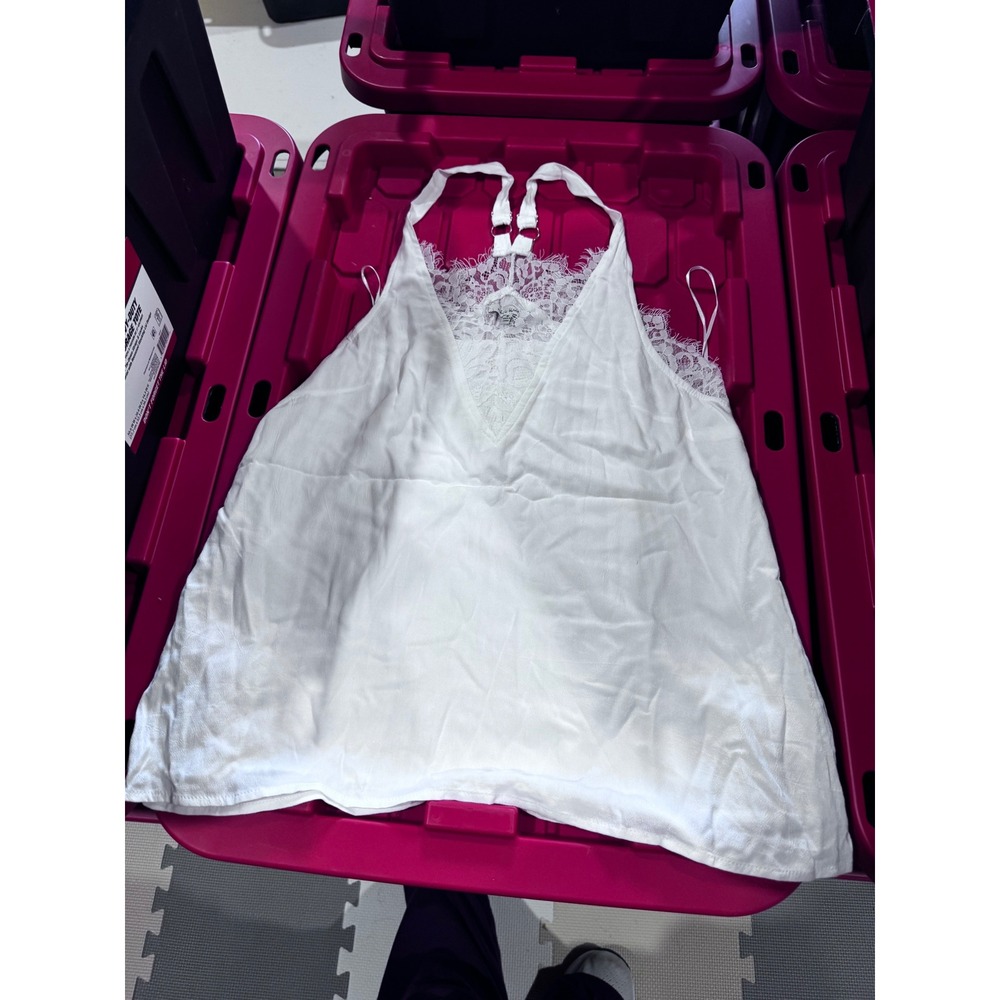White Birch Lace Trim Cami Top Womens Small White Racerback Sleeveless Tank